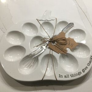 BRAND NEW! Mud Pie Pumpkin Deviled Egg Platter Set